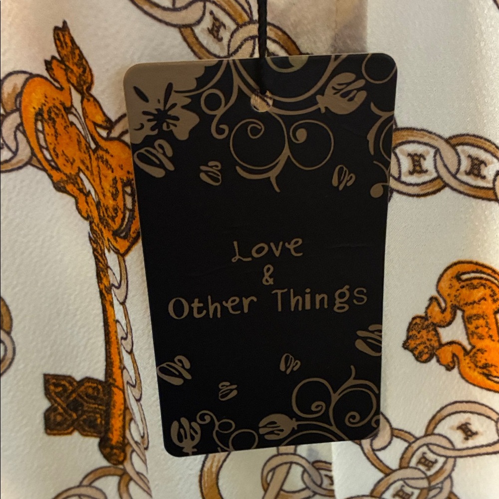 Love & Other Things Printed Scarf Top - White & Orange Chain Print